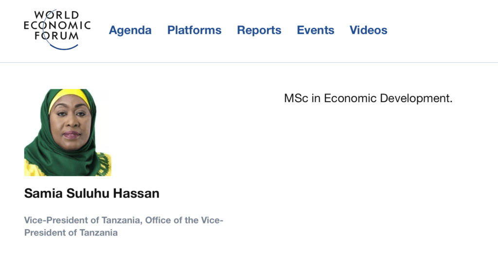 Das WEF-Profil von Samia Suluhu Hassan.