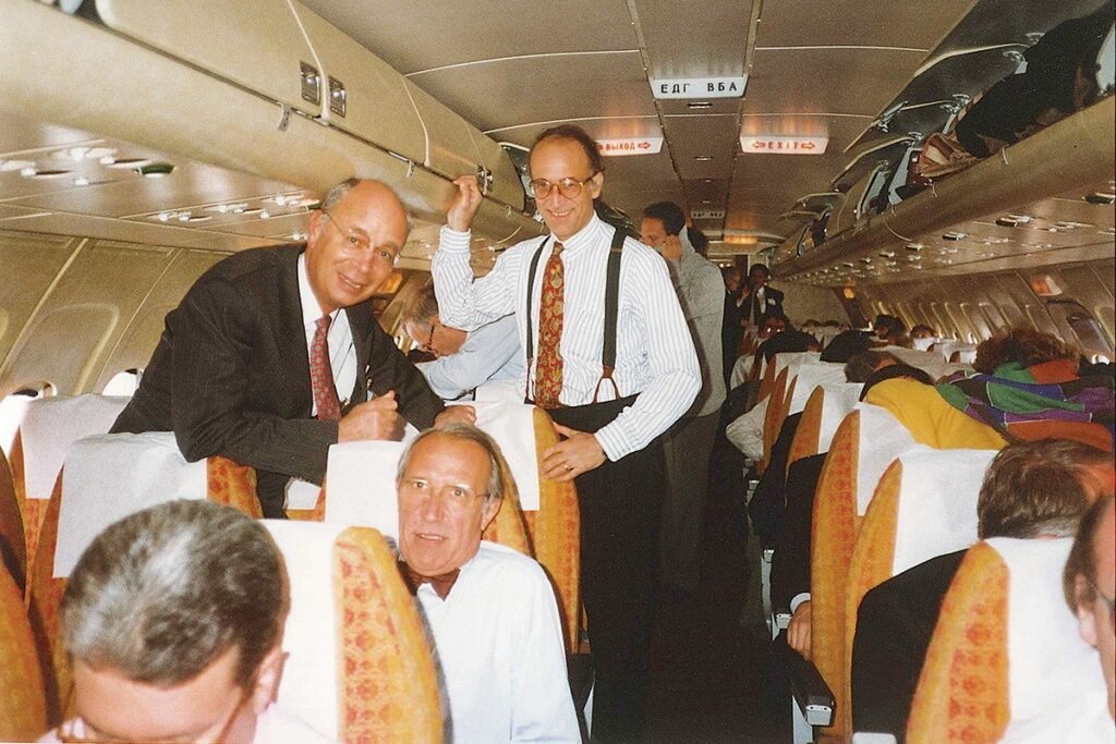 Klaus Schwab and others board a flight to Ukraine for the 1993 World Economic Forum annual meeting, Source: WEF